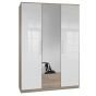 Gema 3 Door 2 Drawer Mirrored Wardrobe - Oak and White Gloss