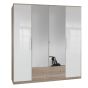 Gema 4 Door 2 Drawer Mirrored Wardrobe - Oak and White Gloss
