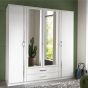 Dewi 4 Door 2 Drawer Mirrored Wardrobe - White