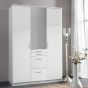 Acorn 3 Door 4 Drawer Mirrored Wardrobe - White