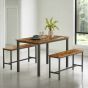 NOVATRA Dining Set 3-Piece Table and 2 Benches for 4 People - Rustic Brown and Black