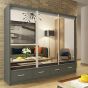 Newry Grey Sliding Door Mirrored Large Wardrobe with Drawers - 250cm