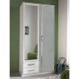 Dewi 2 Door Wardrobe Mirrored with 2 Drawers - White and Grey