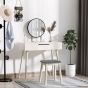 Solid Wooden Legs Vanity Dressing Table Set With Cushioned Stool - White
