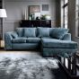 Corner Sofa - HENRY Crushed Chenille Fabric 4 Seater L-Shaped Sofa Right Hand Facing - Dark Blue