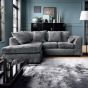 Corner Sofa - HENRY Crushed Chenille Fabric 4 Seater L-Shaped Sofa Left Hand Facing - Dark Grey
