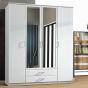 Romans 4 Doors Mirrored Wardrobe with 4 Drawers - White Black Oak