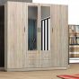 Romans 4 Doors Mirrored Wardrobe with 4 Drawers - Oak White Black