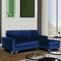 Hamilton Diamond Design Velvet Fabric Small Sofabed with Ottoman Storage - Blue
