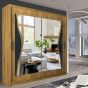 Sliding Wardrobe - HEFFNER 2 Door Mirrored 203cm Wardrobe - Walnut