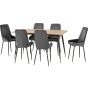 Hamilton Large Dining Set with Avery Chairs - Oak Effect Black Grey Velvet