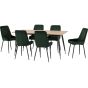 Hamilton Large Dining Set with Avery Chairs - Oak Effect Black Emerald Green Velvet