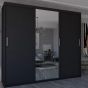Sliding Wardrobe - DYNASTY 3 Door Mirrored Wardrobe Black 250cm