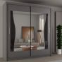 Sliding Wardrobe - HEFFNER 2 Door Mirrored 180cm Wardrobe - Grey