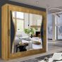 Sliding Wardrobe - HEFFNER 2 Door Mirrored 180cm Wardrobe - Walnut
