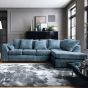 Corner Sofa - HENRY Crushed Chenille Fabric 5 Seater L-Shaped Sofa Right Hand Facing - Dark Blue