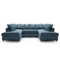 Corner Sofa - HENRY Crushed Chenille Fabric 6 Seater U Shaped Sofa - Dark Blue
