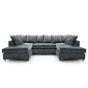 Corner Sofa - HENRY Crushed Chenille Fabric 6 Seater U Shaped Sofa - Dark Grey