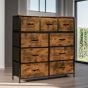 PRISTANE Brown Fabric Chest of Drawers - Medium-sized, 9 Drawers