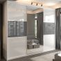 Sliding Wardrobe - MONCLER 3 Door Mirrored Wardrobe White - 250cm
