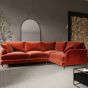 PAYTON Velvet 4 Seater L Shaped Dual Arm Corner Sofa - Burnt Orange, Right Hand Facing
