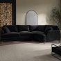 PAYTON Velvet 4 Seater L Shaped Dual Arm Corner Sofa - Black, Right Hand Facing