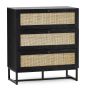 PETERLEE Black Rattan Chest of Drawers - Medium-sized, 3 Drawers