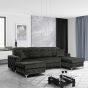 Corner Sofabed - STANLEY Velvet Fabric 4 Seater U Shaped Sofa - Black