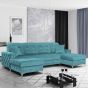 Corner Sofabed - STANLEY Velvet Fabric 4 Seater U Shaped Sofa - Sky Blue
