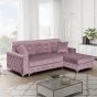 Corner Sofabed - STANLEY Velvet Fabric 3 Seater L Shaped Right Hand Facing - Pink