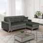 Corner Sofabed - STANLEY Velvet Fabric 3 Seater L Shaped Right Hand Facing - Grey