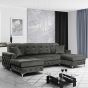 Corner Sofabed - STANLEY Velvet Fabric 4 Seater U Shaped Sofa - Dark Grey