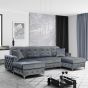 Corner Sofabed - STANLEY Velvet Fabric 4 Seater U Shaped Sofa - Grey