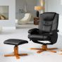 Armchair - REVOLUX Leather Swivel Recliner Chair with Stool - Black