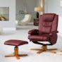 Armchair - REVOLUX Leather Swivel Recliner Chair with Stool - Burgundy