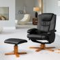 Armchair - REVOLUX Leather Swivel Recliner Chair with Stool and Heated Massager - Black