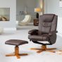 Armchair - REVOLUX Leather Swivel Recliner Chair with Stool and Heated Massager - Brown