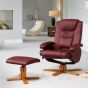 Armchair - REVOLUX Leather Swivel Recliner Chair with Stool and Heated Massager - Burgundy