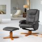 Armchair - REVOLUX Leather Swivel Recliner Chair with Stool and Heated Massager - Grey