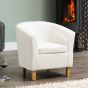 Tub Chair - VIVELLA Boucle Fabric Chair with Light Wood Legs - Cream