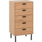 Oak Finish Chest of Drawers - LETHBRIDGE Tallboy Small Chest  5 Drawers