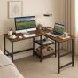 VANTORA Computer Desk L-Shaped Office Desk with USB and Type-C Charging Ports - Rustic Brown