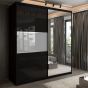 Sliding Wardrobe - MONCLER 2 Door Mirrored Wardrobe Black - 200cm