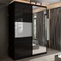 Sliding Wardrobe - MONCLER 2 Door Mirrored Wardrobe Black - 150cm