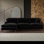 PAYTON Velvet 4 Seater L Shaped Fullback Corner Sofa - Black, Left Hand Facing