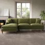 PAYTON Velvet 4 Seater L Shaped Fullback Corner Sofa - Olive Green, Left Hand Facing