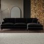 PAYTON Velvet 4 Seater L Shaped Fullback Corner Sofa - Black, Right Hand Facing