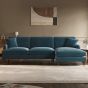 PAYTON Velvet 4 Seater L Shaped Fullback Corner Sofa - Blue, Right Hand Facing