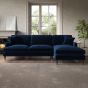 PAYTON Velvet 4 Seater L Shaped Fullback Corner Sofa - Navy Blue, Right Hand Facing