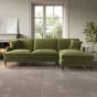 PAYTON Velvet 4 Seater L Shaped Fullback Corner Sofa - Olive Green, Right Hand Facing